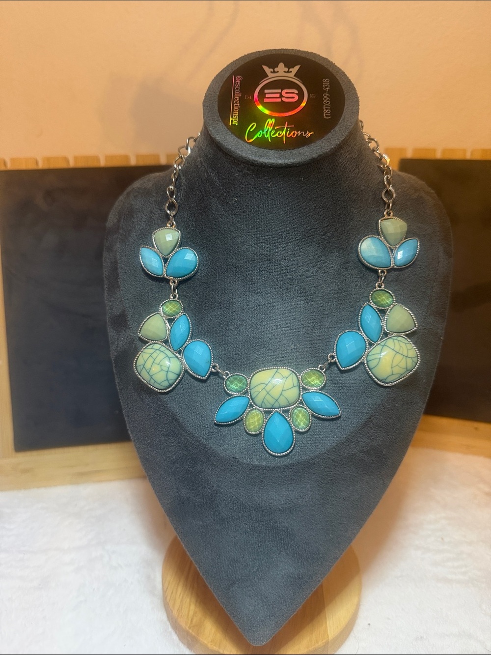 JS Collections Turquoise and Lime Statement Necklace